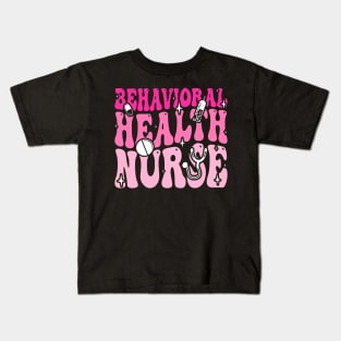 Cute Behavioral Health Nurse Groovy Retro Pink Kids T-Shirt